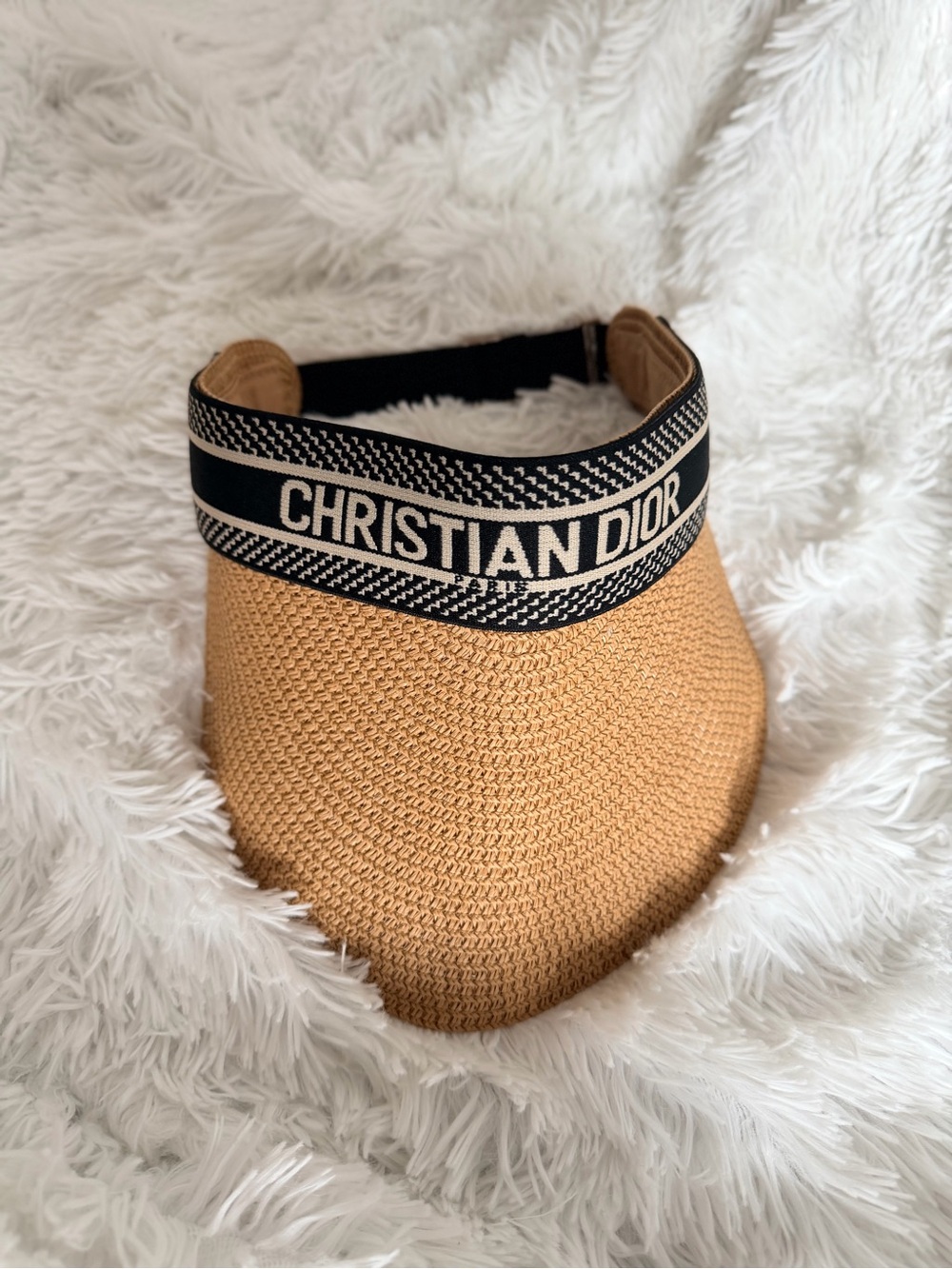 Dior Tan Woven Visor with Black Logo Band